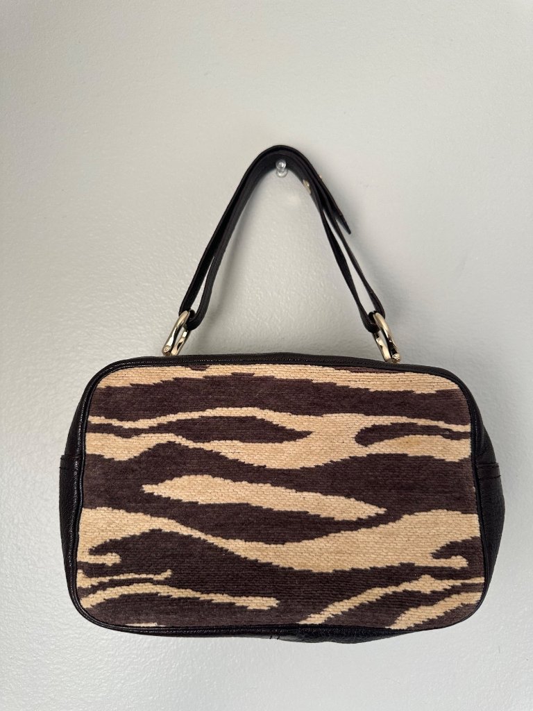 Kate Spade Animal Print Fabric Brown Pebbled Leather Gold Preppy Chic O/S — image 2 of 8